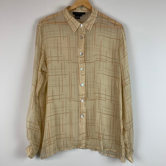 Vintage Tops - Vintage Ikare Sheer Silk Long Sleeve Button Shirt